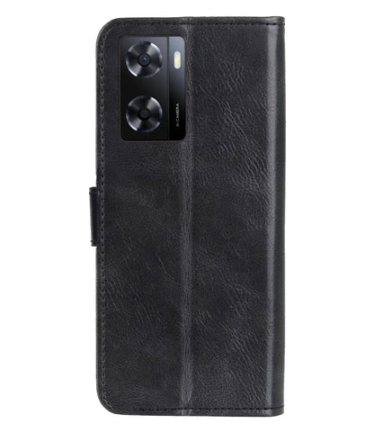 Forterra OPPO A57s Hoesje Bookcase Cover met Kaarthouder - Zwart