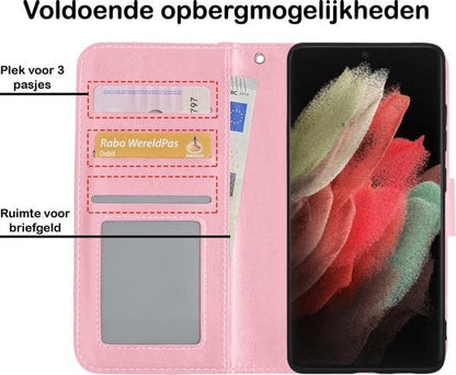 Forterra Samsung S21 Ultra Hoesje Bookcase Cover met Kaarthouder - Lichtroze