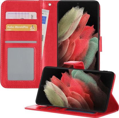 Forterra Samsung S21 Ultra Hoesje Bookcase Cover met Kaarthouder - Rood