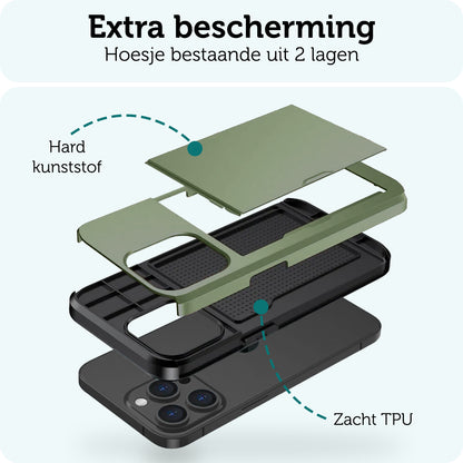 Forterra iPhone 15 Pro Hoesje Kaarthouder Hard Case Shockproof - Donkergroen