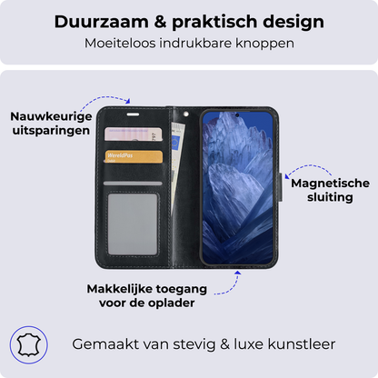 Forterra Google Pixel 8a Hoesje Bookcase Cover met Kaarthouder - Zwart