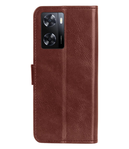 Forterra OPPO A57s Hoesje Bookcase Cover met Kaarthouder - Bruin