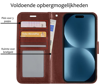 Forterra iPhone 15 Hoesje Bookcase Cover met Kaarthouder - Bruin