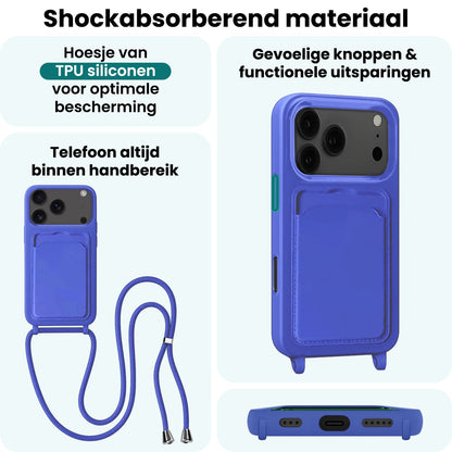Forterra iPhone 17 Pro Hoesje Met Telefoonkoord en Pasjeshouder Siliconen - Felblauw