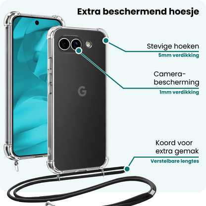 Forterra Google Pixel 9a Hoesje met Koord Backcover Shockproof - Transparant