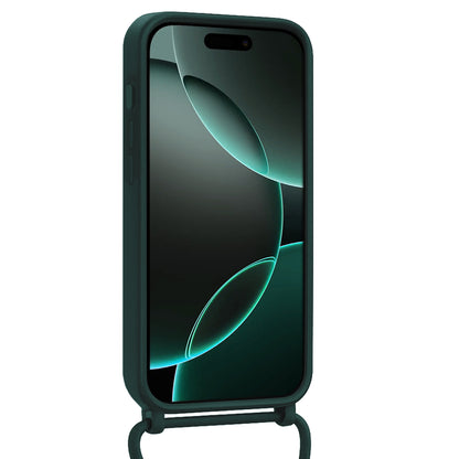 Forterra iPhone 16 Pro Hoesje Met Telefoonkoord en Pasjeshouder Siliconen - Donkergroen