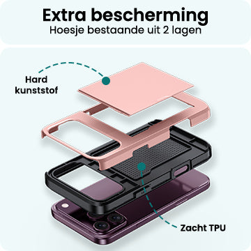 Forterra iPhone 18 Pro Max Hoesje Kaarthouder Hard Case Shockproof - Rosé goud