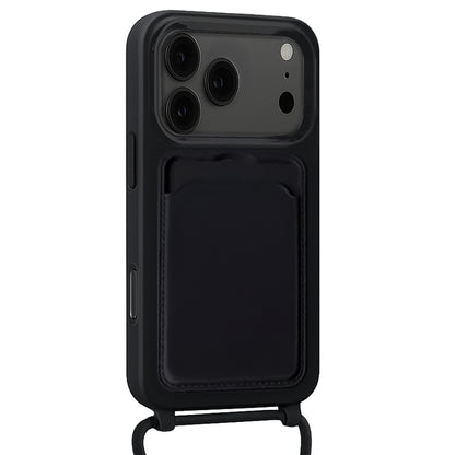 Forterra iPhone 17 Pro Hoesje Met Telefoonkoord en Pasjeshouder Siliconen - Zwart