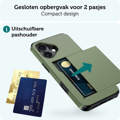 Forterra iPhone 16 Plus Hoesje Kaarthouder Hard Case Shockproof - Donkergroen