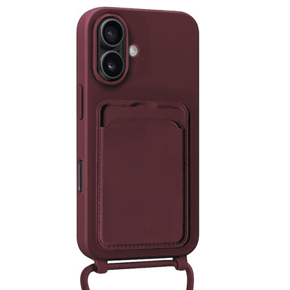 Forterra iPhone 17 Hoesje Met Telefoonkoord en Pasjeshouder Siliconen - Aubergine