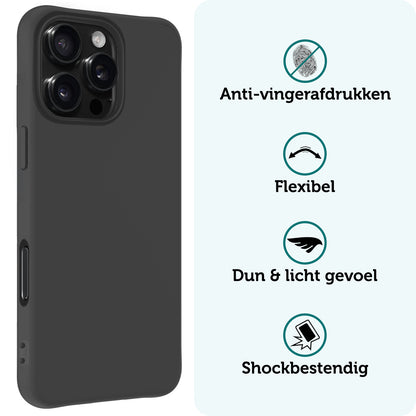 Forterra iPhone 16 Pro Max Hoesje Siliconen Backcover Lichtgewicht - Zwart