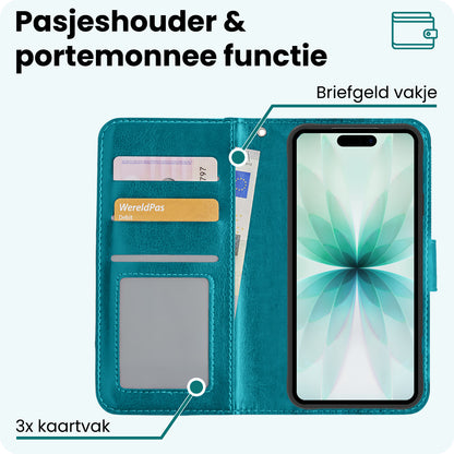 Forterra iPhone 17 Hoesje Bookcase Cover met Kaarthouder - Turquoise