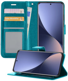 Forterra Xiaomi 12 Hoesje Bookcase Cover met Kaarthouder - Turquoise