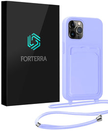 Forterra iPhone 13 Pro Max Hoesje Met Telefoonkoord en Pasjeshouder Siliconen - Lila