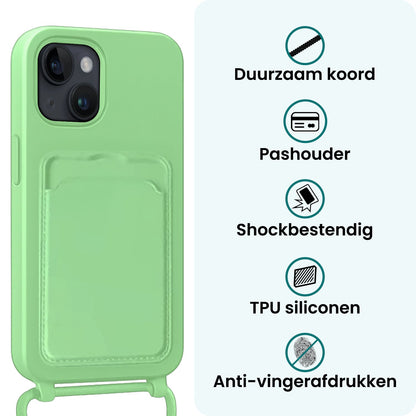 Forterra iPhone 14 Plus Hoesje Met Telefoonkoord en Pasjeshouder Siliconen - Groen