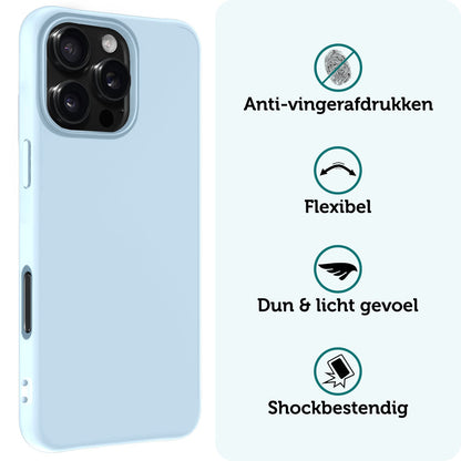 Forterra iPhone 16 Pro Hoesje Siliconen Backcover Lichtgewicht - Lichtblauw