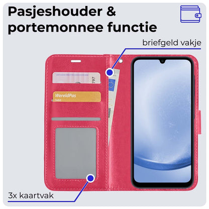 Forterra Samsung A25 Hoesje Bookcase Cover met Kaarthouder - Donkerroze