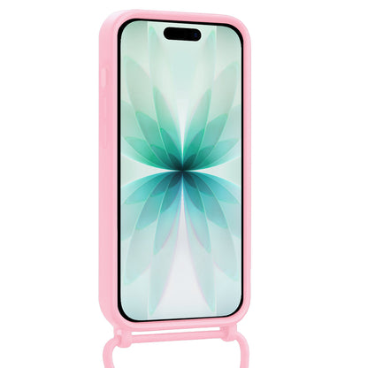 Forterra iPhone 17 Hoesje Met Telefoonkoord en Pasjeshouder Siliconen - Lichtroze