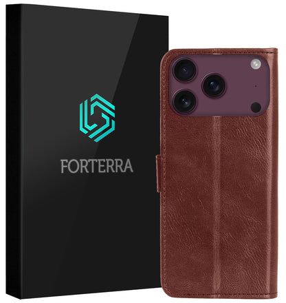Forterra iPhone 18 Pro Max Hoesje Bookcase Cover met Kaarthouder - Bruin