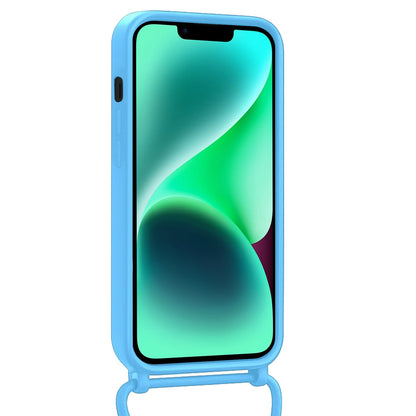 Forterra iPhone 14 Hoesje Met Telefoonkoord en Pasjeshouder Siliconen - Lichtblauw