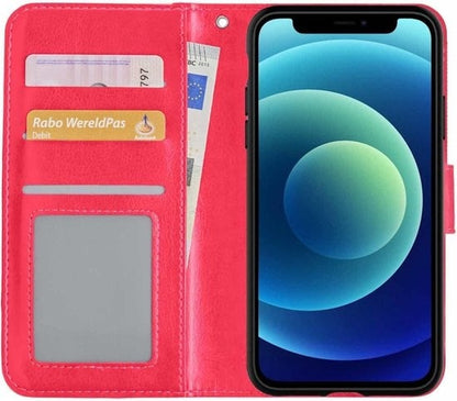 Forterra iPhone 12 Hoesje Bookcase Cover Uitneembaar - Donkerroze