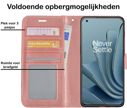 Forterra OnePlus 10 Pro Hoesje Bookcase Cover met Kaarthouder - Rosé goud