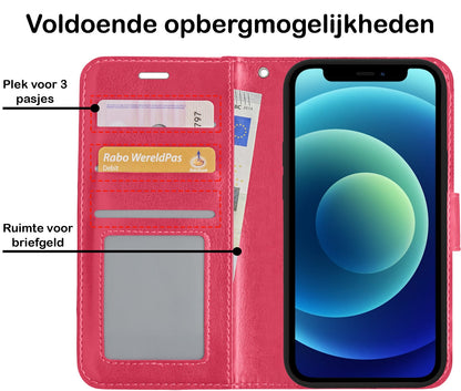 Forterra iPhone 12 Pro Max Hoesje Bookcase Cover Uitneembaar - Donkerroze