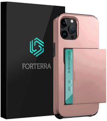 Forterra iPhone 15 Pro Hoesje Kaarthouder Hard Case Shockproof - Rosé goud