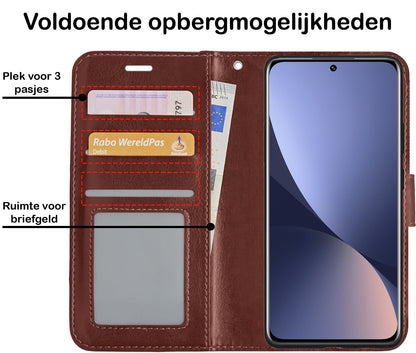 Forterra Xiaomi 12X Hoesje Bookcase Cover met Kaarthouder - Bruin