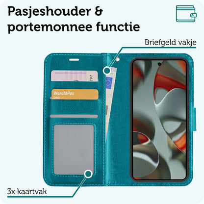 Forterra Google Pixel 10 Hoesje Bookcase Cover met Kaarthouder - Turquoise