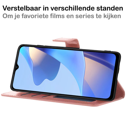 Forterra OPPO A16s Hoesje Bookcase Cover met Kaarthouder - Rosé goud
