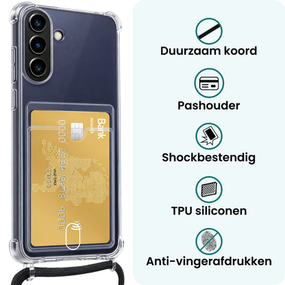Forterra Samsung A57 Hoesje Kaarthouder met Koord Backcover Shockproof - Transparant