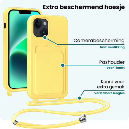 Forterra iPhone 13 Hoesje Met Telefoonkoord en Pasjeshouder Siliconen - Geel