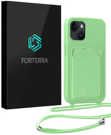 Forterra iPhone 13 Hoesje Met Telefoonkoord en Pasjeshouder Siliconen - Groen