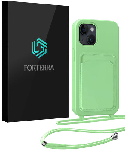 Forterra iPhone 13 Hoesje Met Telefoonkoord en Pasjeshouder Siliconen - Groen