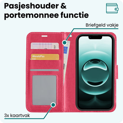 Forterra iPhone 16e Hoesje Bookcase Cover met Kaarthouder - Donkerroze