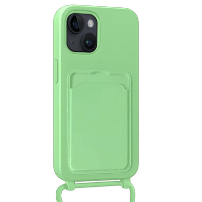 Forterra iPhone 14 Hoesje Met Telefoonkoord en Pasjeshouder Siliconen - Groen