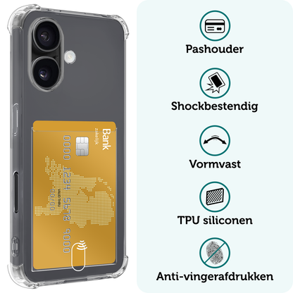 Forterra iPhone 16 Hoesje Kaarthouder Backcover Shockproof - Transparant