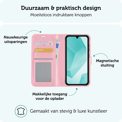 Forterra Samsung A16 Hoesje Bookcase Cover met Kaarthouder - Lichtroze