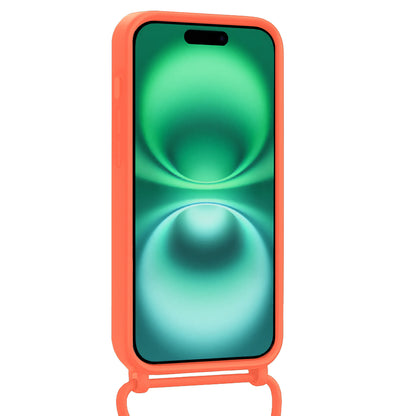 Forterra iPhone 16 Hoesje Met Telefoonkoord en Pasjeshouder Siliconen - Papaya
