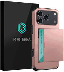 Forterra iPhone 17 Pro Max Hoesje Kaarthouder Hard Case Shockproof - Rosé goud