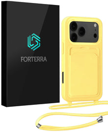 Forterra iPhone 17 Pro Hoesje Met Telefoonkoord en Pasjeshouder Siliconen - Geel