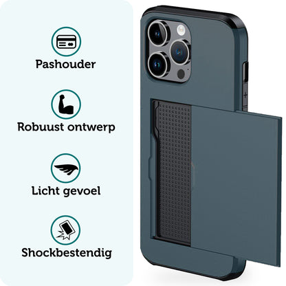 Forterra iPhone 16 Pro Hoesje Kaarthouder Hard Case Shockproof - Donkerblauw
