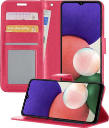 Forterra Samsung A22 5G Hoesje Bookcase Cover met Kaarthouder - Donkerroze