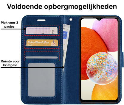 Forterra Samsung A14 Hoesje Bookcase Cover met Kaarthouder - Donkerblauw