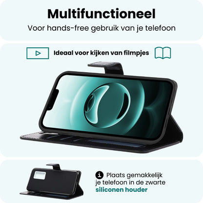 Forterra iPhone 16e Hoesje Bookcase Cover met Kaarthouder - Zwart