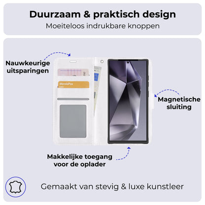 Forterra Samsung S24 Ultra Hoesje Bookcase Cover met Kaarthouder - Wit