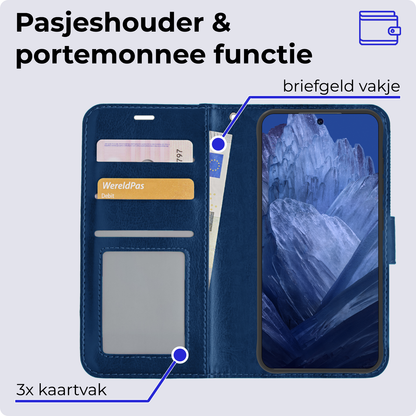 Forterra Google Pixel 8a Hoesje Bookcase Cover met Kaarthouder - Donkerblauw