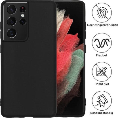 Forterra Samsung S21 Ultra Hoesje Siliconen Backcover Lichtgewicht - Zwart