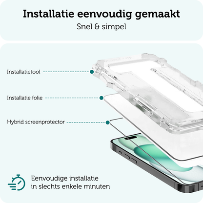 Forterra iPhone 15 Plus Screenprotector Flexibel Glas met Installatieframe